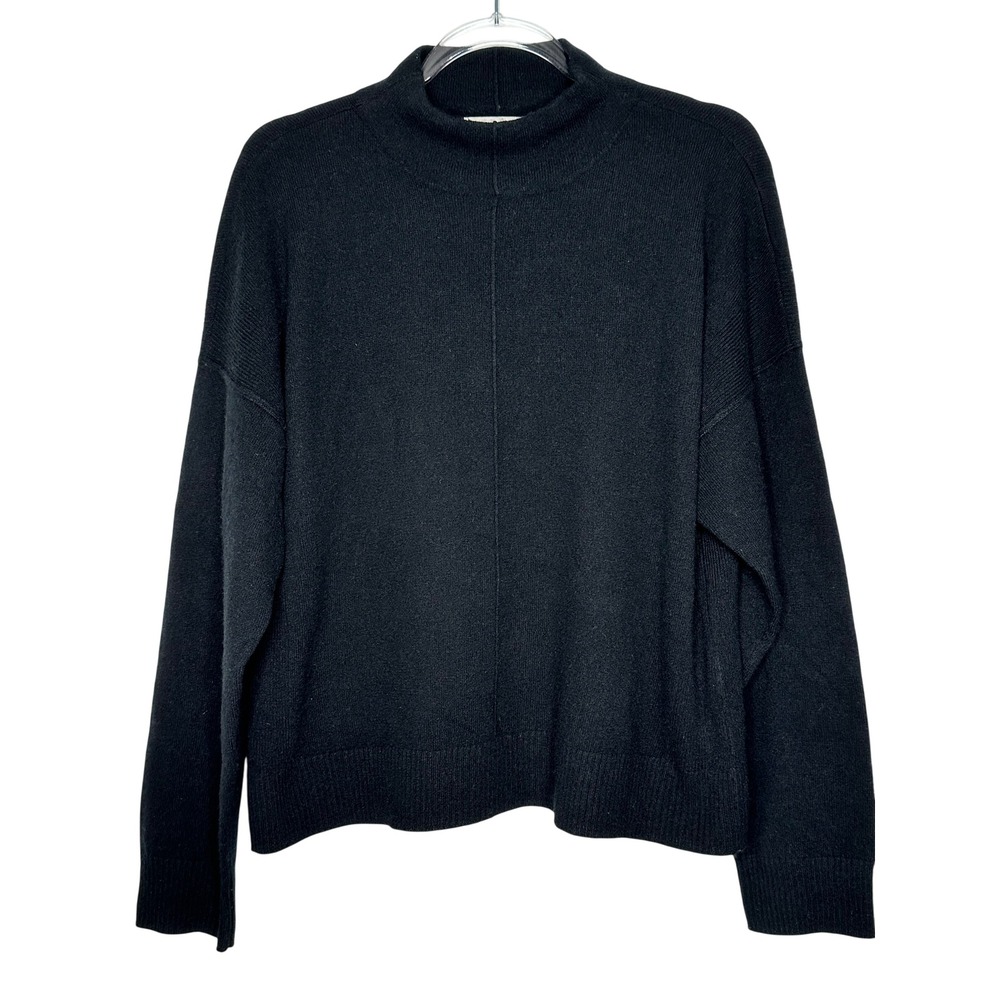 Design History Sweater Pure Cashmere Size XL Black Mock Neck Drop Shoulder Seam